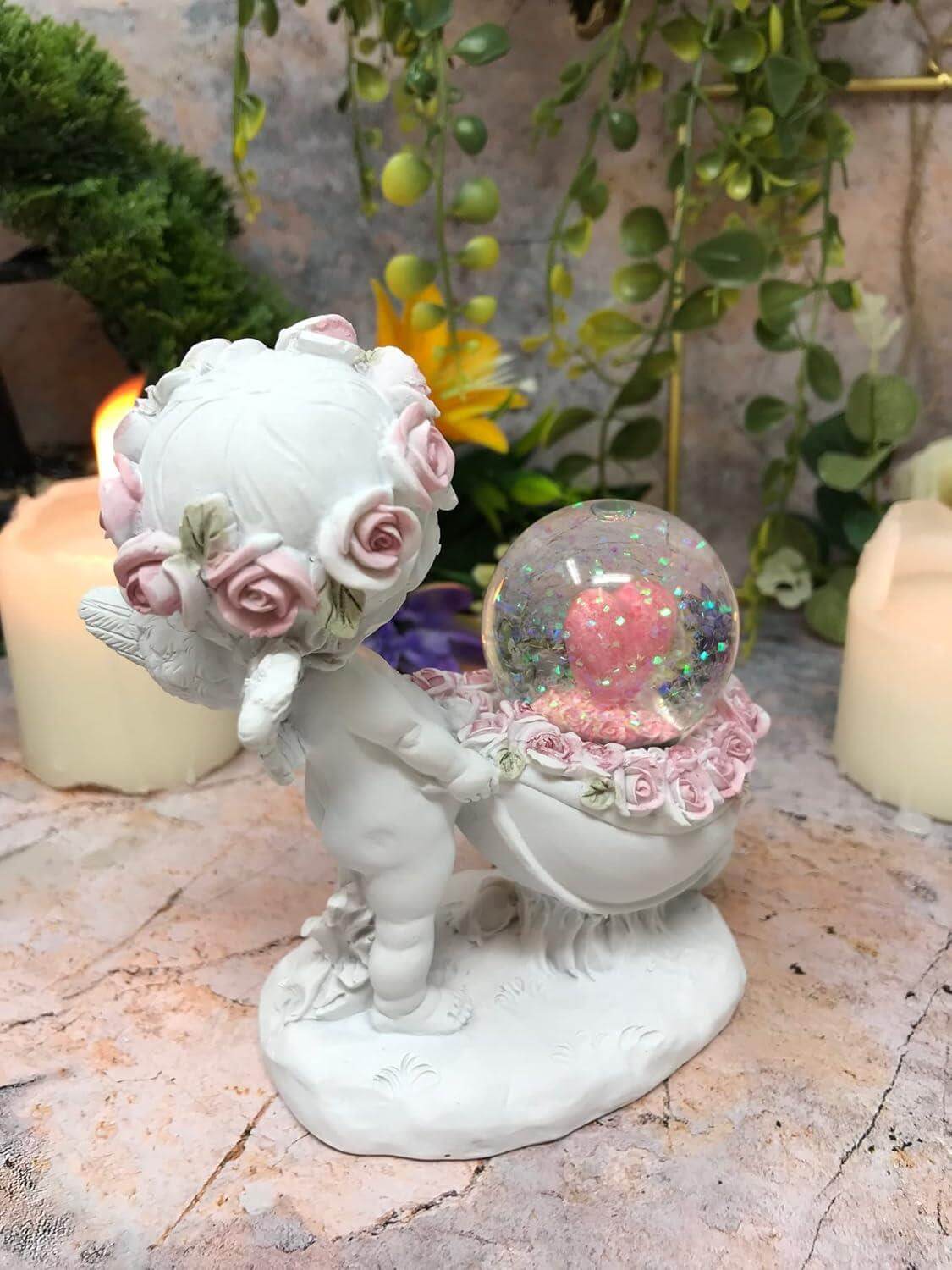 Guardian Angel Figurine Cherub with Heart Statue Ornament Sculpture Water Ball-Osiris Craftworks