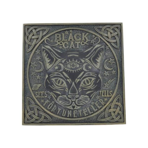 Mystical Black Cat Fortune Teller Wall Plaque - Celtic Gothic Decor, Wiccan & Pagan Resin Art - 26cm