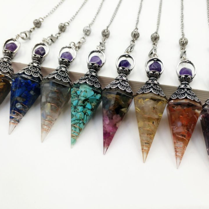 Gravel Resin Vintage Silver Amethyst Top Pendulum Pendant