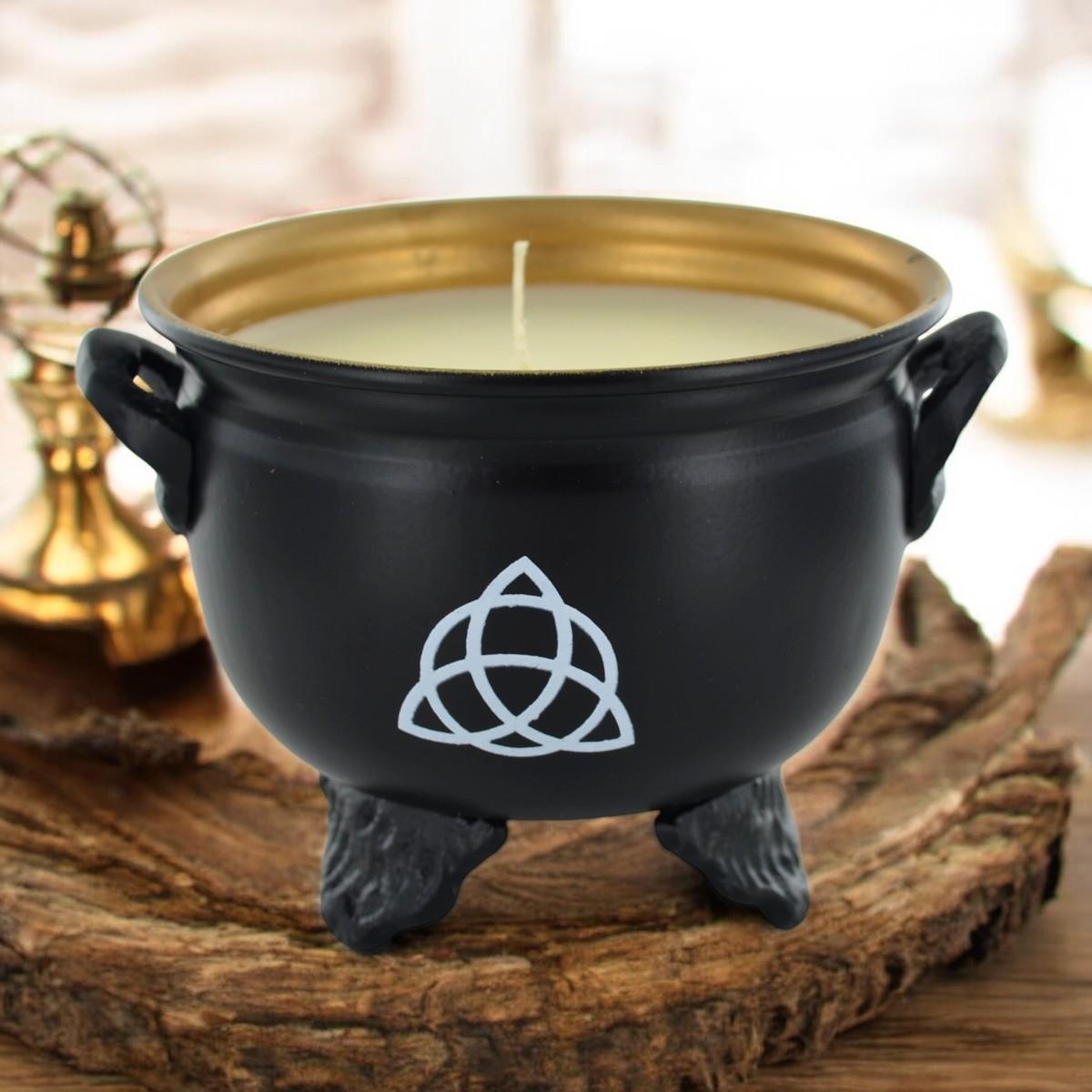 Mystical Triquetra Cauldron Soy Candle Wiccan Altar Decor | Spiritual Energy & Clean Burn Ritual Candle