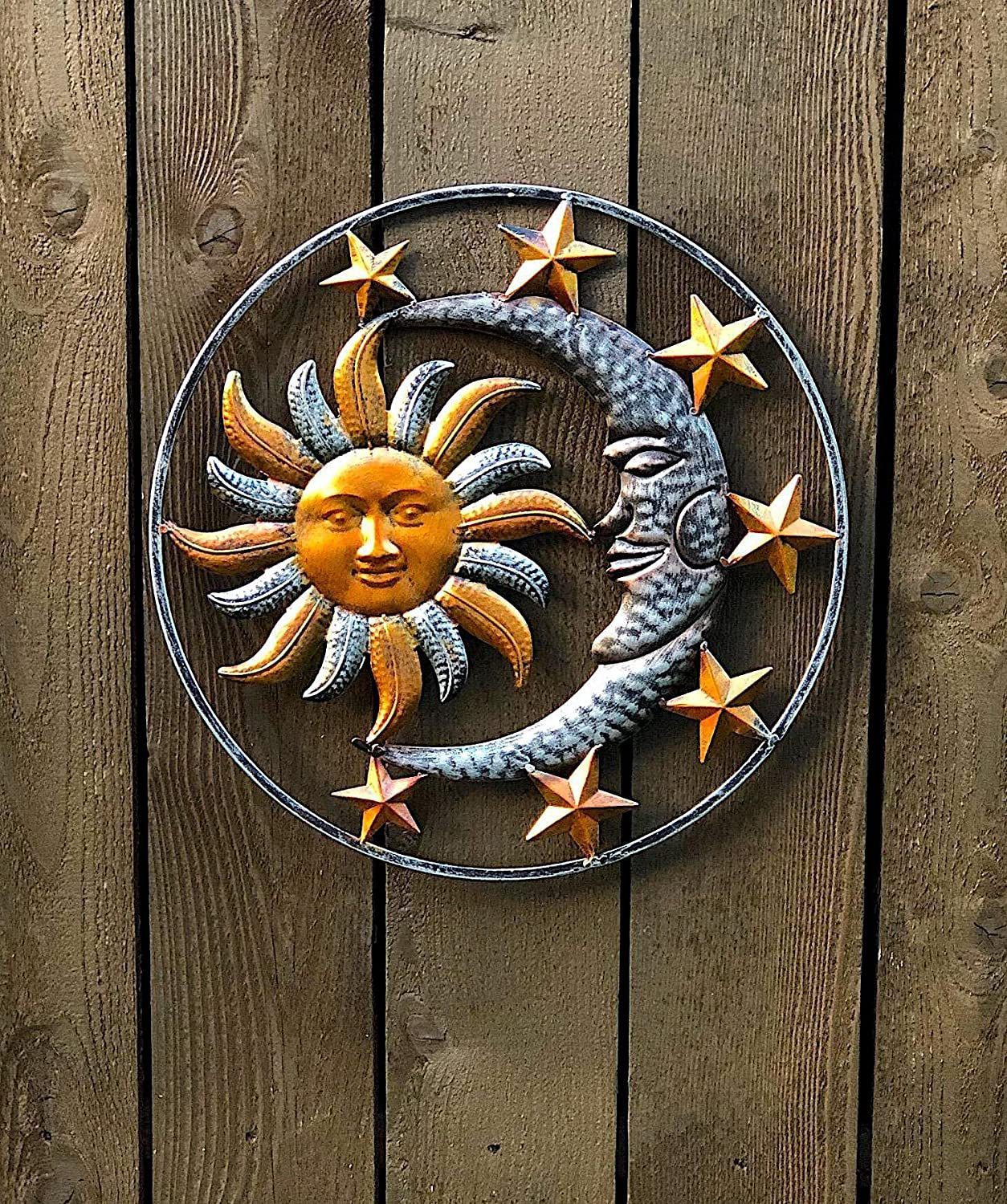 Sun Moon Metal Wall Plaques Decorative Figurines Indoor Outdoor Flowers