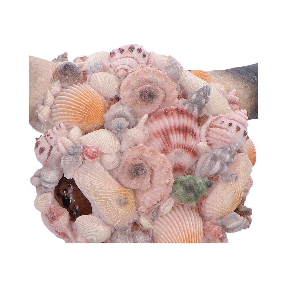 Seashell Bison Skull Ornament Coastal Gothic Decor Ocean Inspired Sculpture Art