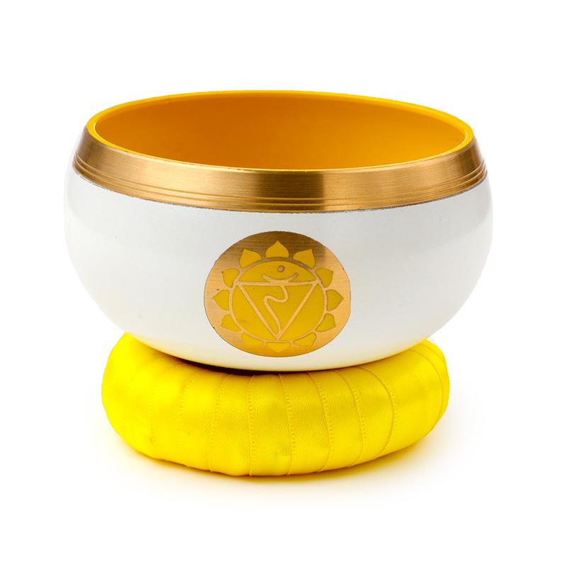 Yellow Chakra Singing Bowl Set – Meditation Sound Bowl with Mallet and Cushion