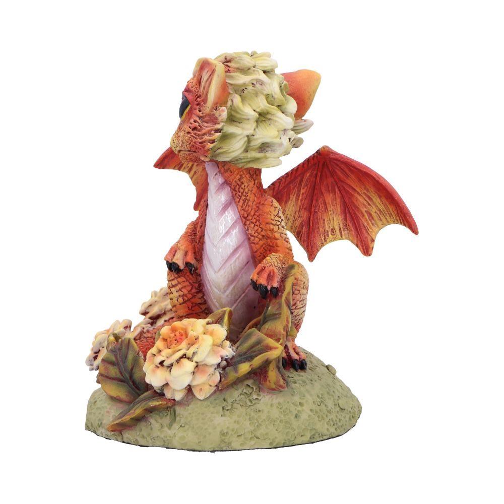 Baby Dragon Fantasy Statue Orange Mythical Creature Figurine Floral Resin Collectible