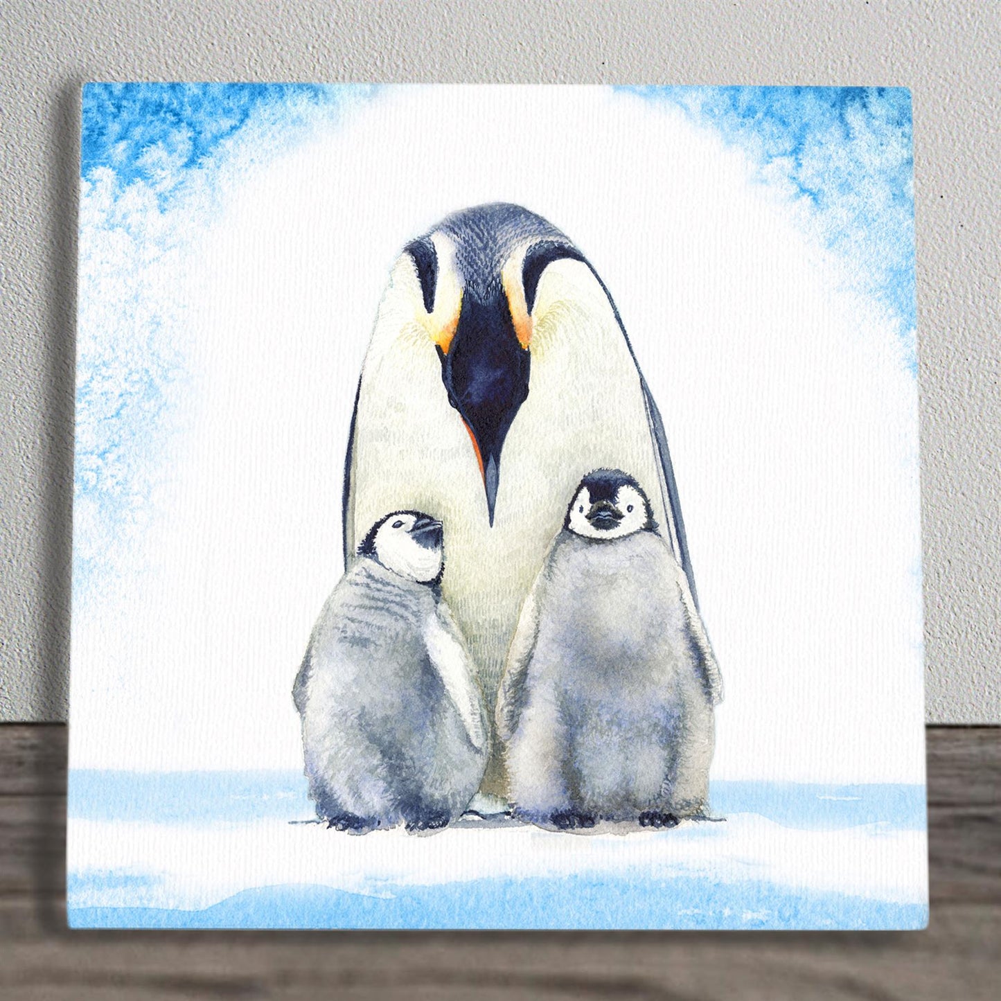 WINTERS PENGUIN FAMILY Ceramic Art Tile by S. Jones - 20 x 20 cm - Wall Decor"-Osiris Craftworks