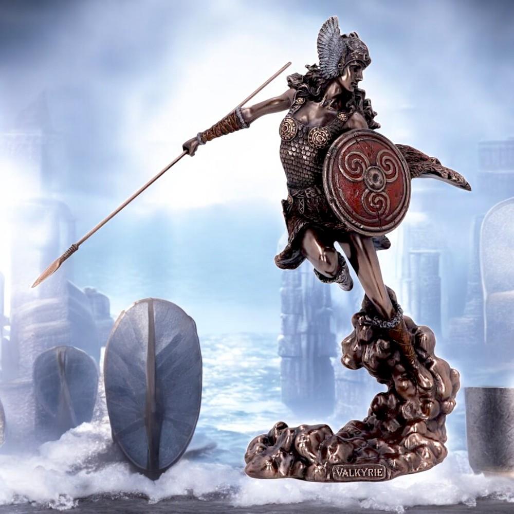 Bronze Norse Valkyrie Warrior Figurine Female Viking Goddess Mythology Statue