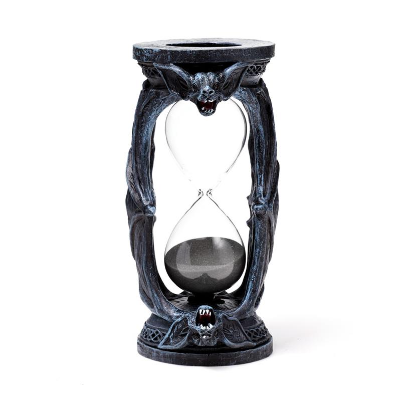 Gothic Vampire Bats Sand Timer Hourglass Fantasy Altar Decor Resin Ornament 19cm