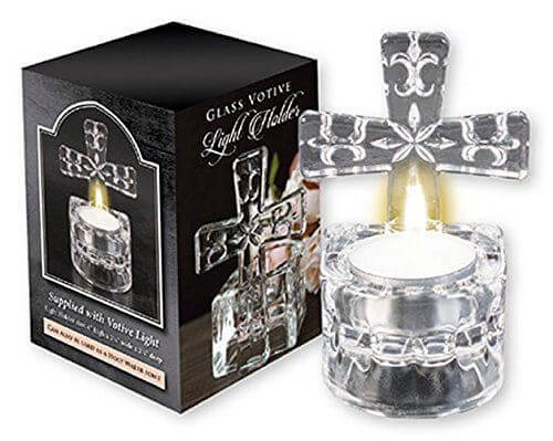 Cross Votive Light Holder 4" High or Holy Water Font Glass Ornament Worship Religious Gift in Box