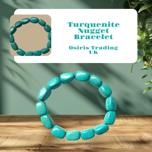 Turquenite Nugget Bracelet in Organza Pouch - Beautiful Blue Gemstone Stretch Bracelet