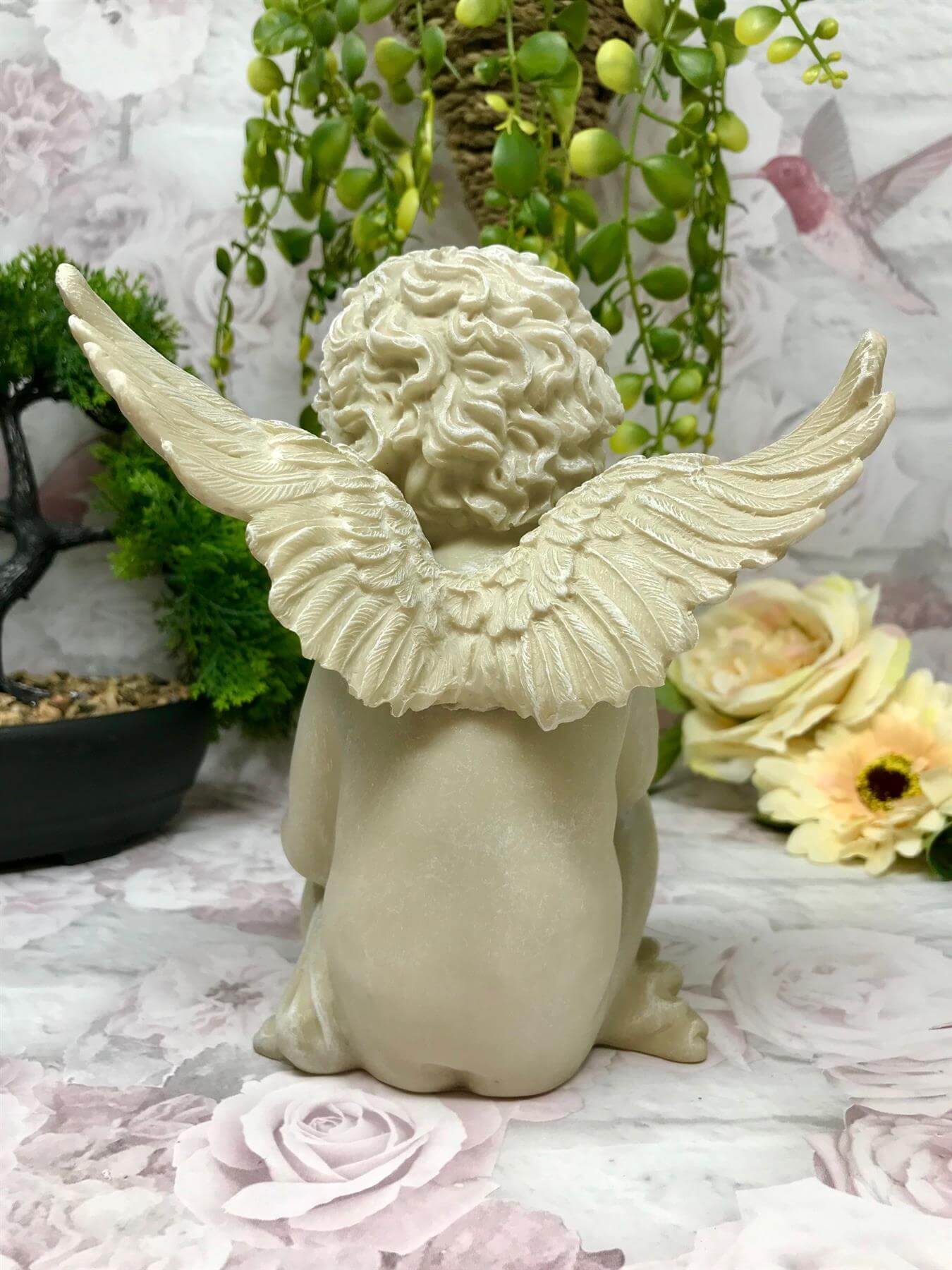 Reading Cherub Guardian Angel with Book Figurine, Tranquil Cherub Statue, Memorial Garden Ornament, Serene Inspirational Graveside Decor