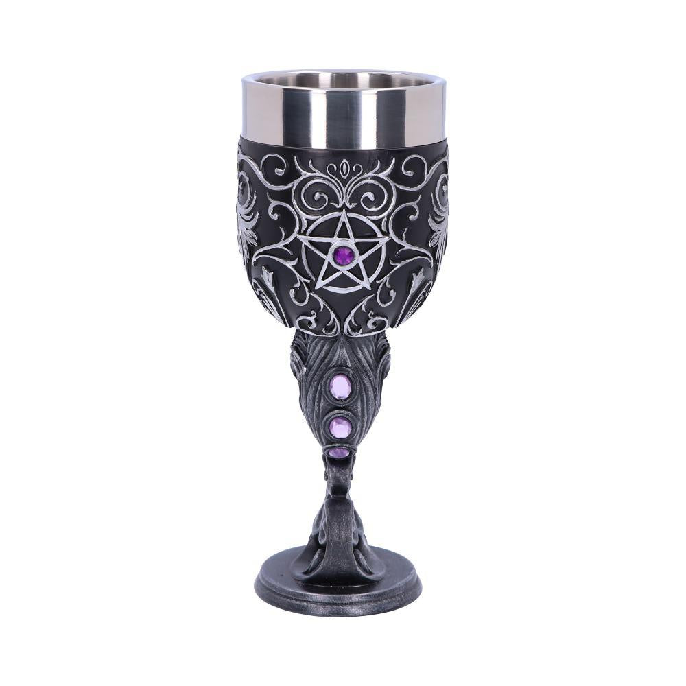 Twin Black Cat Goblets Familiars Gothic Chalice Set Wiccan Occult Wine Glasses