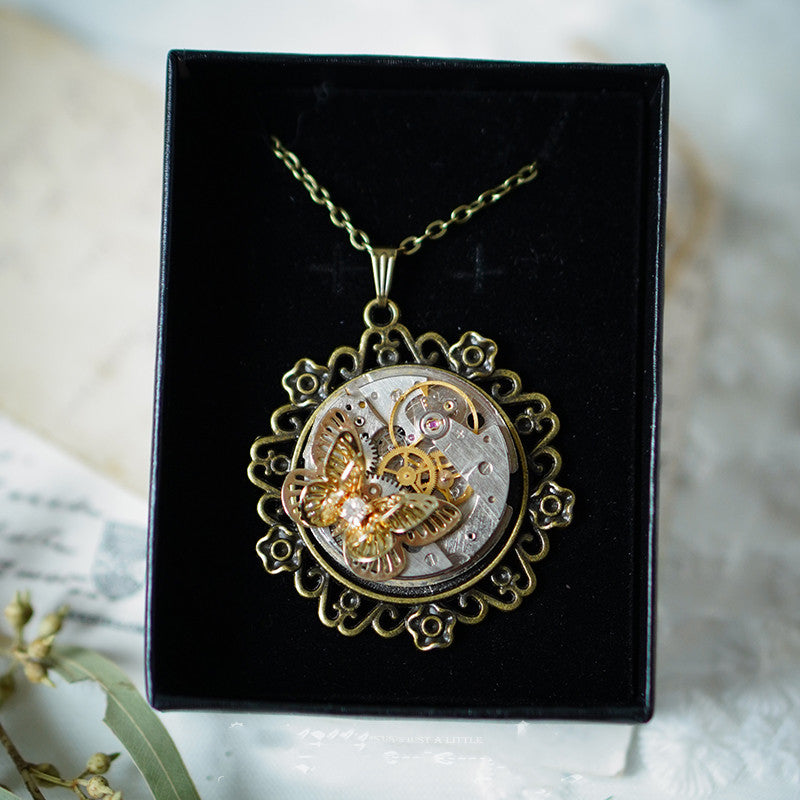 Vintage Steampunk Butterfly Pendant Necklace Gift