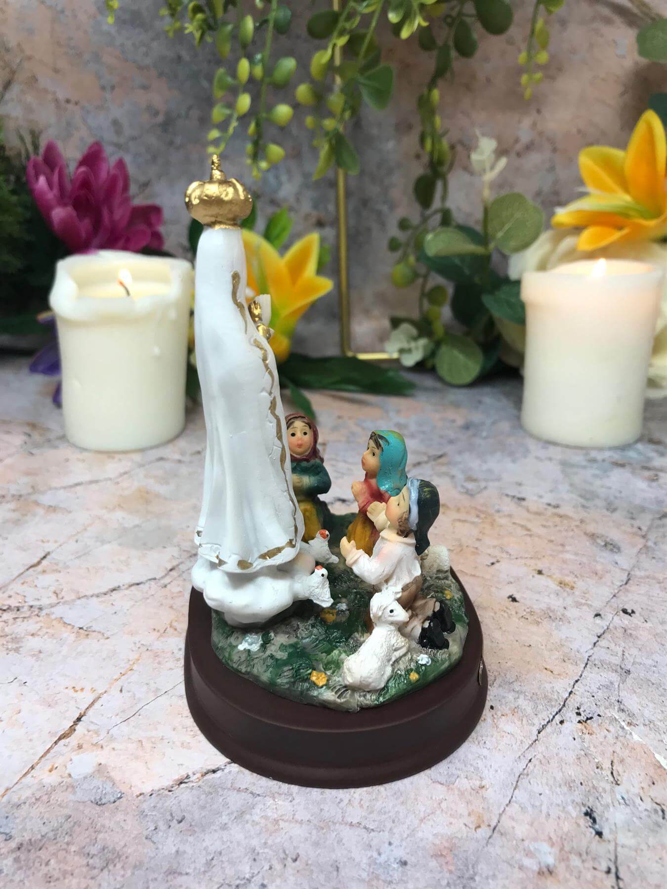 Blessed Virgin Mary Sculpture Our Lady of Fatima with Children Statue Ornament Figurine-Osiris Craftworks