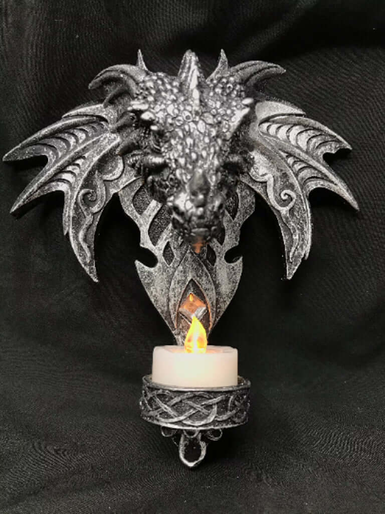 Novelty Gothic Dragon Head Candle Holder with LED Light Candle Wall Plaque Fantasy Art