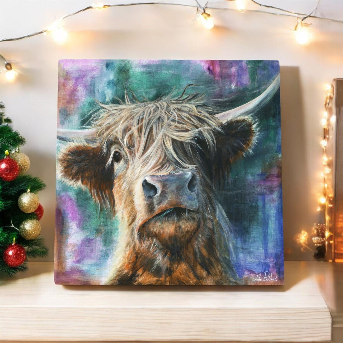 HECTOR HIGHLAND COW Ceramic Art Tile by PANKHURST GALLERY 20x20cm Ready to Hang - Boxed