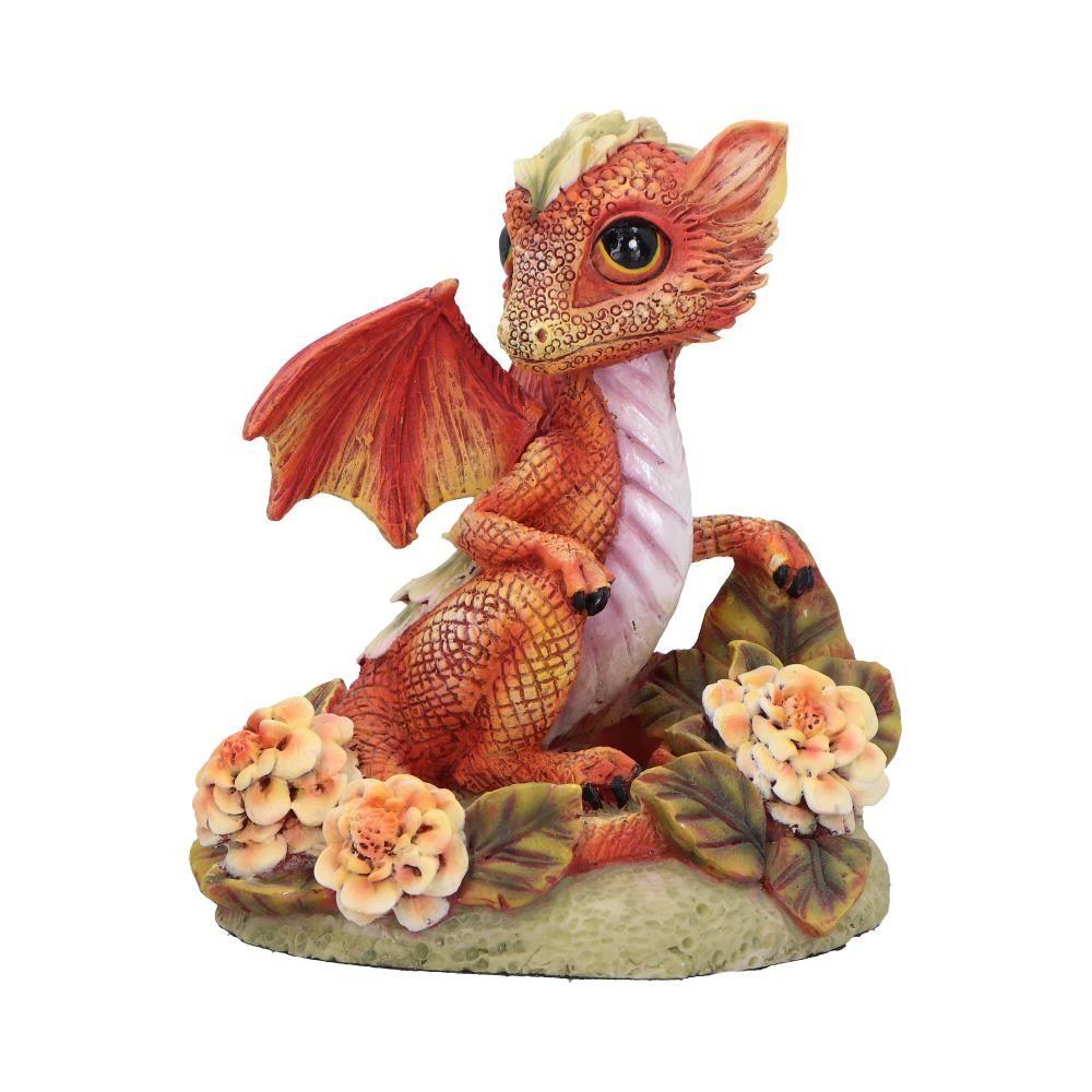 Baby Dragon Fantasy Statue Orange Mythical Creature Figurine Floral Resin Collectible