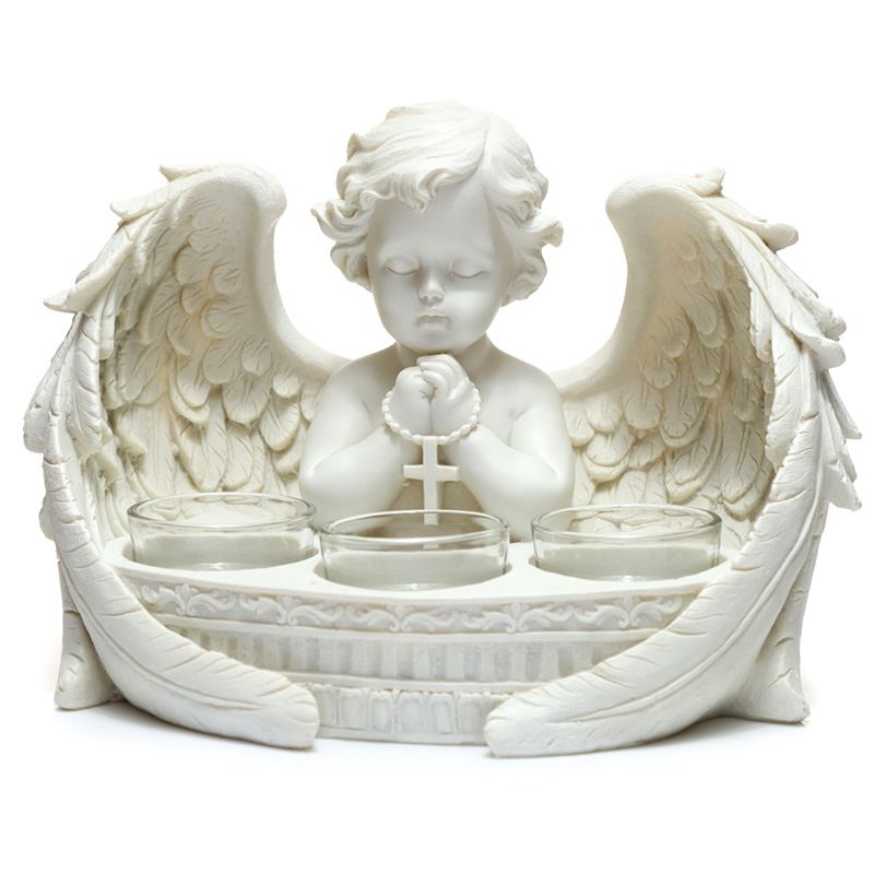 Elegant Cherub Tea Light Holder Praying Heaven Angel Candle Ornament Divine Art