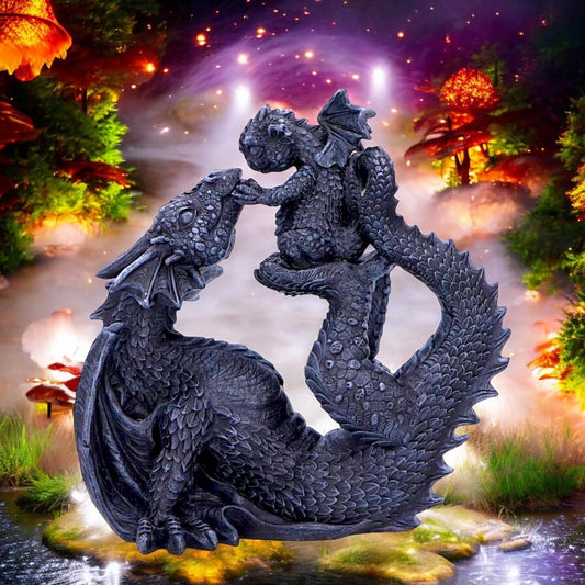 Mother Dragon and Dragonling Figurine Gothic Resin Collectible Statue 22cm Ideal Gift