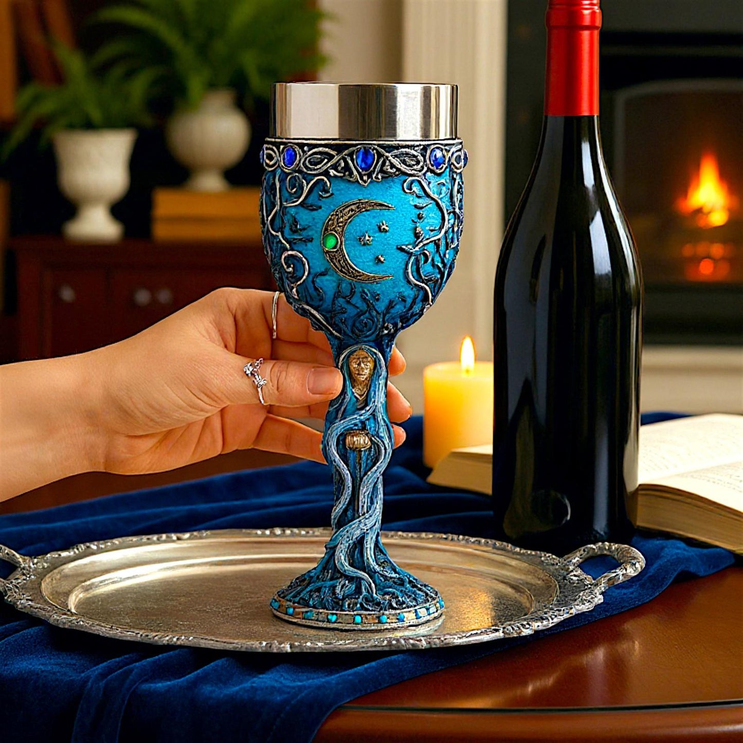 Wiccan Triple Moon Crone Chalice Goddess Goblet Pagan Ritual Alter Art Decor