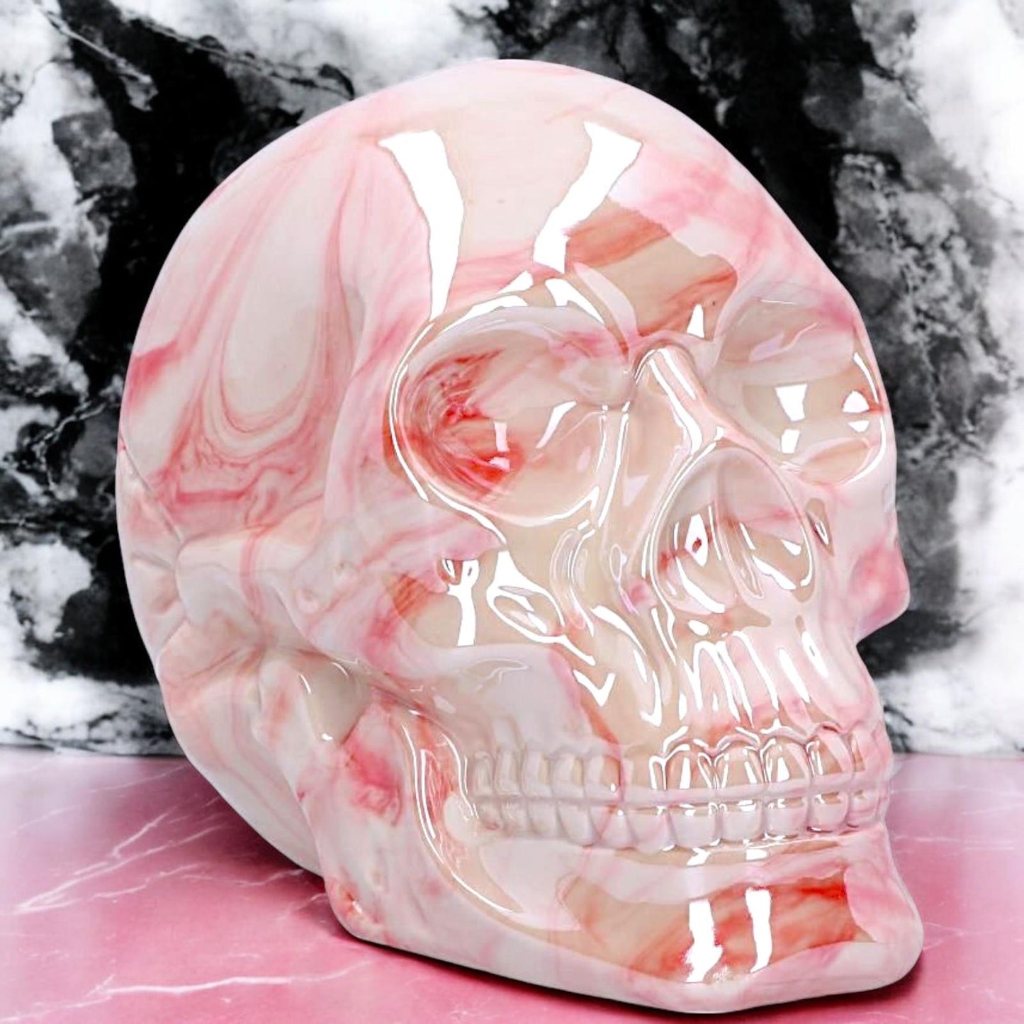 Pink Gothic Skull Ornament Fantasy Home Decor Statue Halloween Horror Figurine