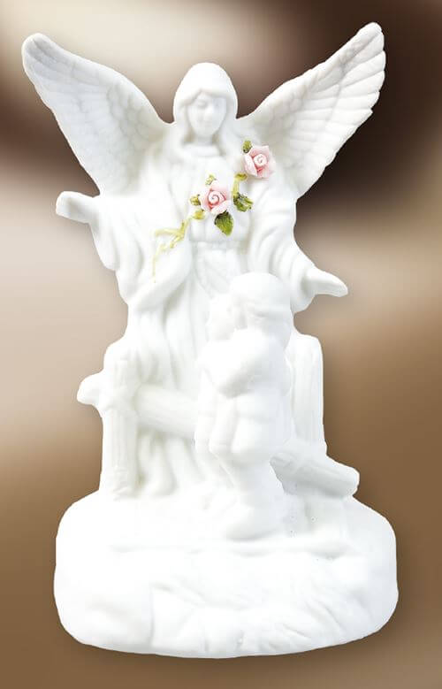 Elegant Ceramic Guardian Angel with LED Light Porcelain Angel Religious Decor