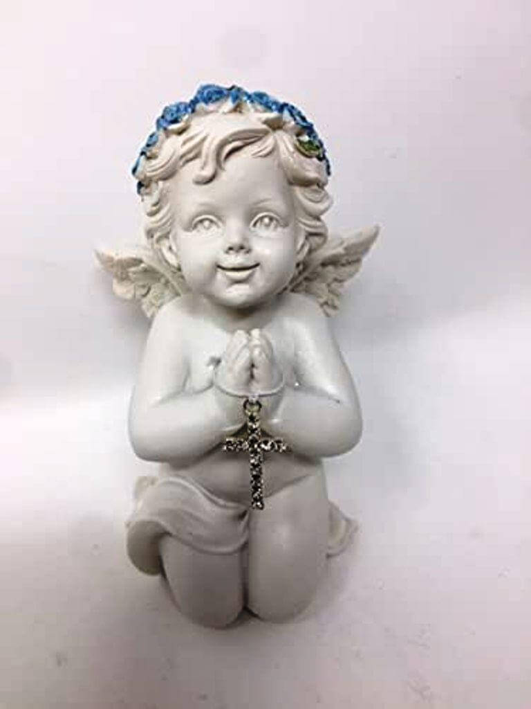 Praying Cherub Angel Figurine | 7.8cm Resin Religious Decor | Baby Angel with Cross