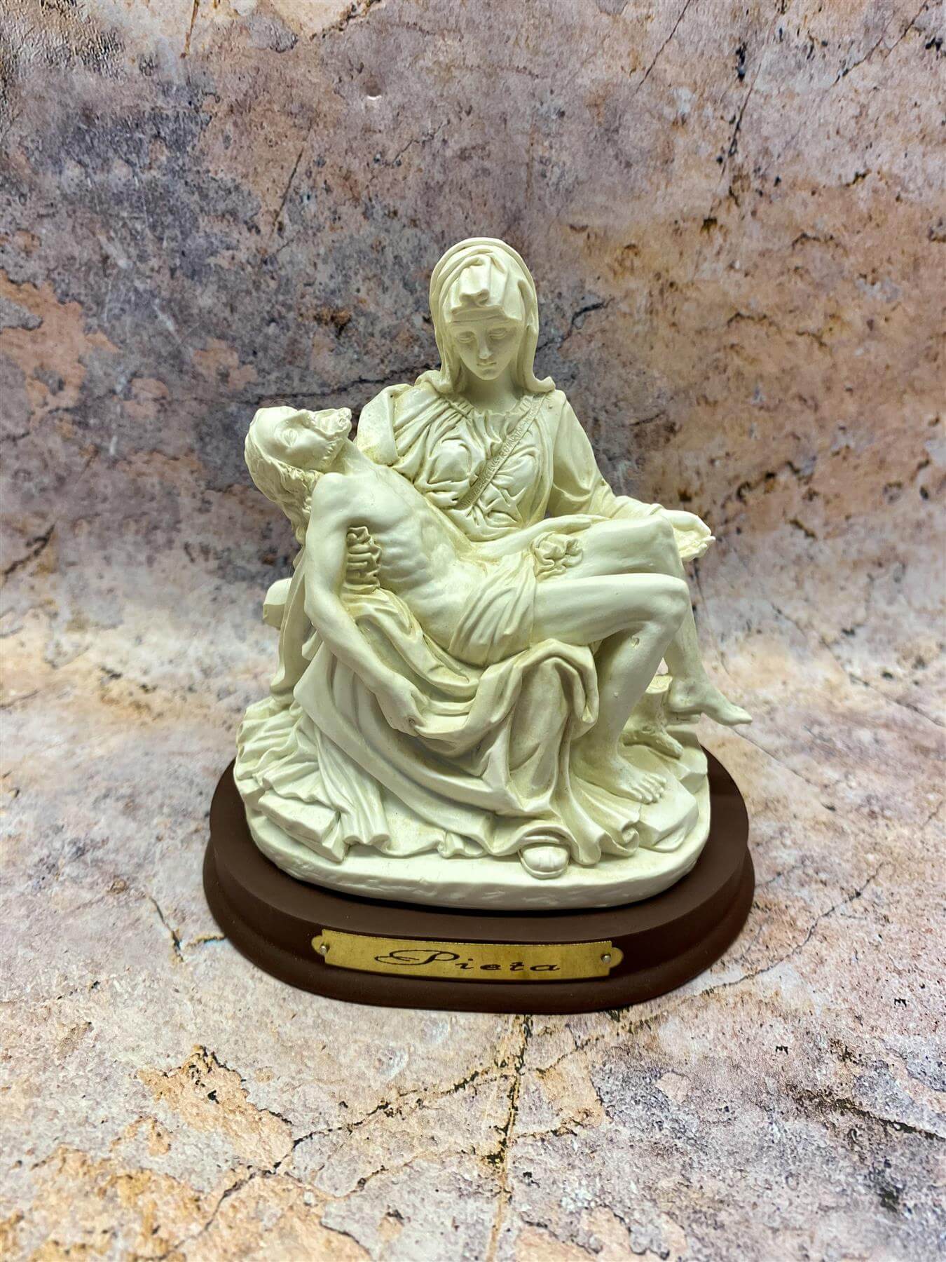 La Pieta Statue with Wood Stand - Michelangelo Masterpiece Resin Replica, Religious Home Decor, Iconic Christian Sculpture, Spiritual Art