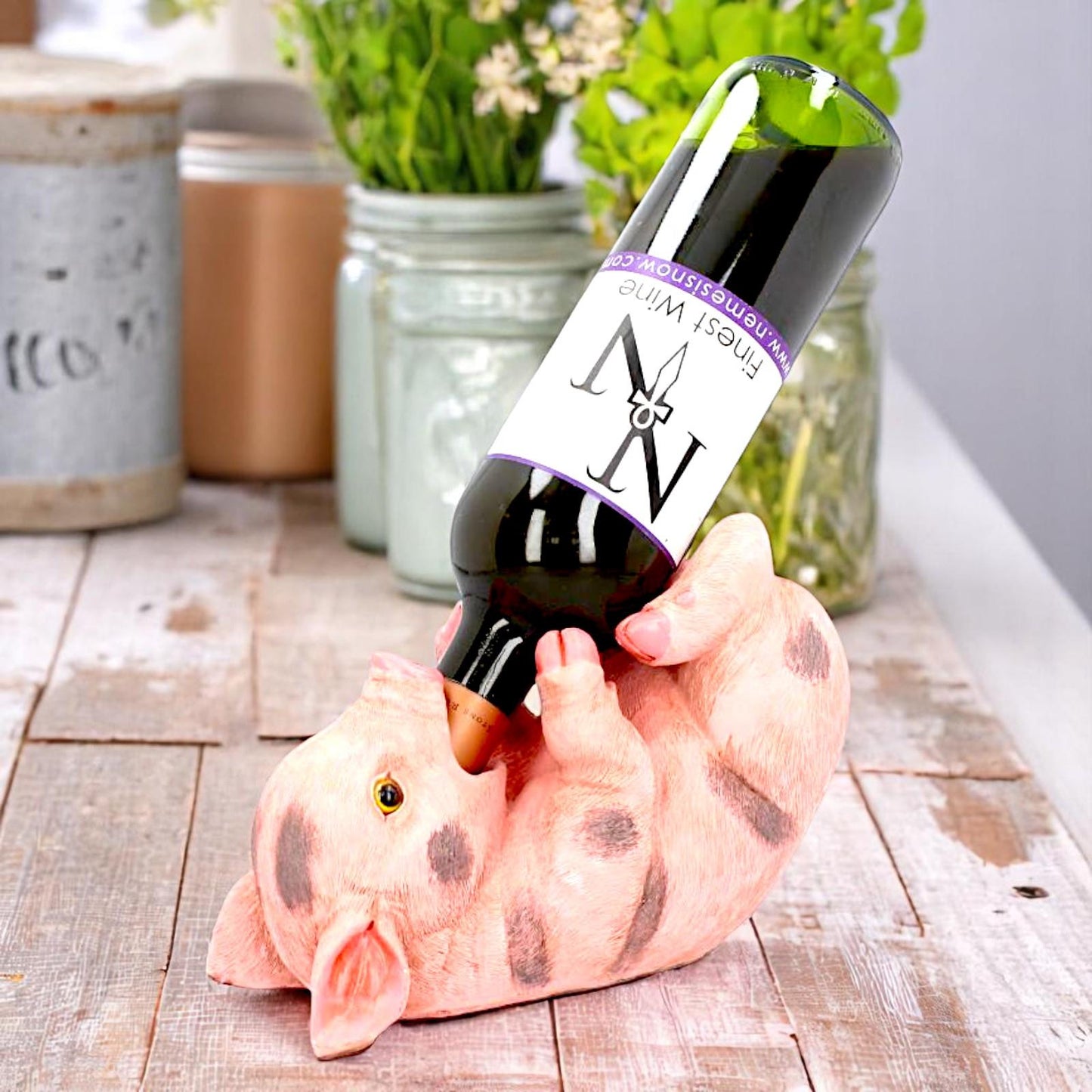 Pig Guzzler Wine Bottle Stand Kitchen Bar Sculpture Farmhouse Decor Statue Gift