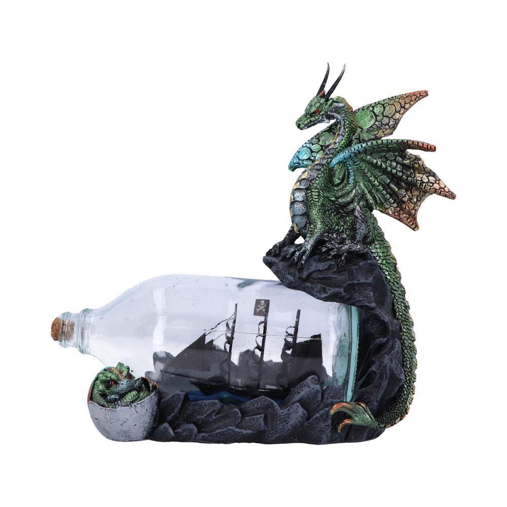 Majestic Green Dragon Figurine with Ship in a Bottle | Hand-Painted 22cm Resin Fantasy Decor | Mythical Collectible Ornament