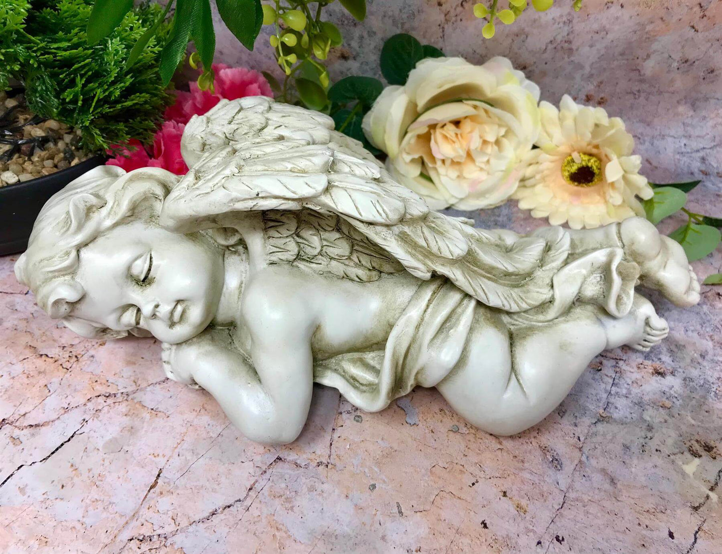 Osiris Trading UK Cherub Graveside Sculpture Memorial Grave Garden Peaceful Angel Ornament Shelf Sitter