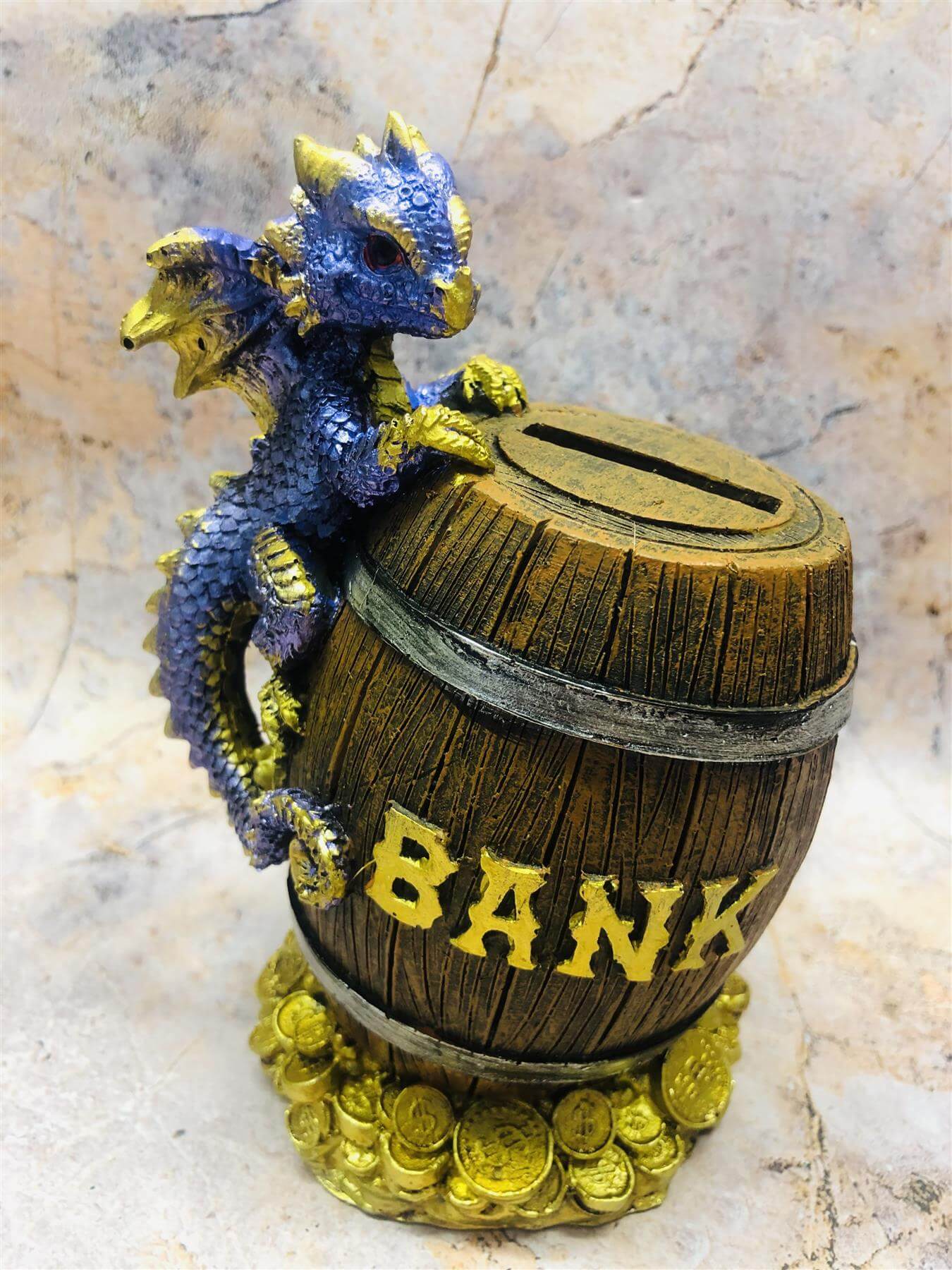 Whimsical Blue Dragon Money Bank Fantasy Saving Box Dragons Collection Hand Made from Quality Designer Resin