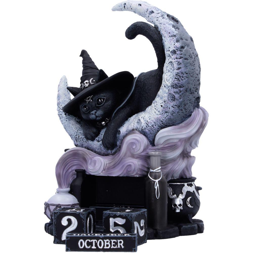 Gothic Black Cat Perpetual Calendar Witch Moon Halloween Wiccan Decor Art