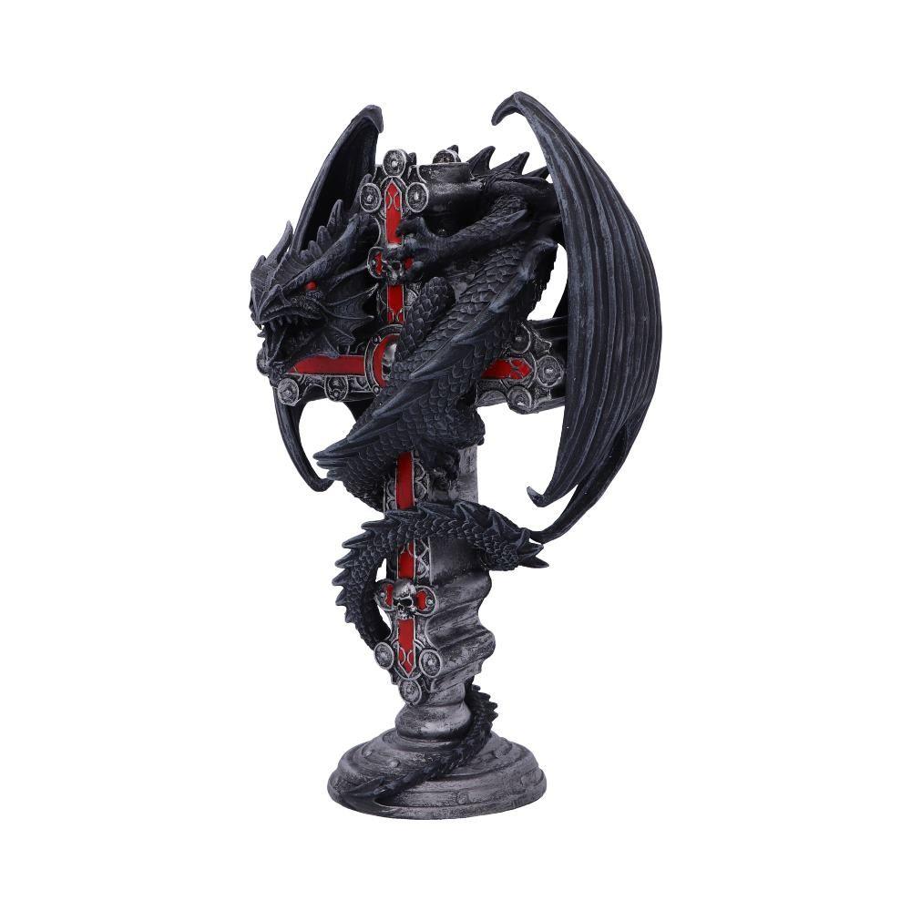 Anne Stokes Gothic Guardian Dragon Cross Candle Holder 26.5cm - Gothic Decor