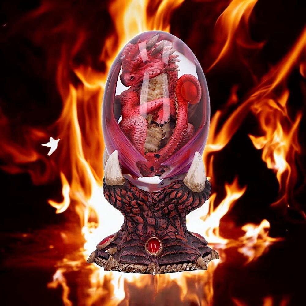 Fire Baby Dragon Egg Figurine - Fantasy Resin Statue Mystical Home Decor 12cm