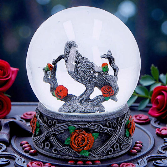 Dark Romance Raven Snow Globe Gothic Rose Ornament Alternative Decor