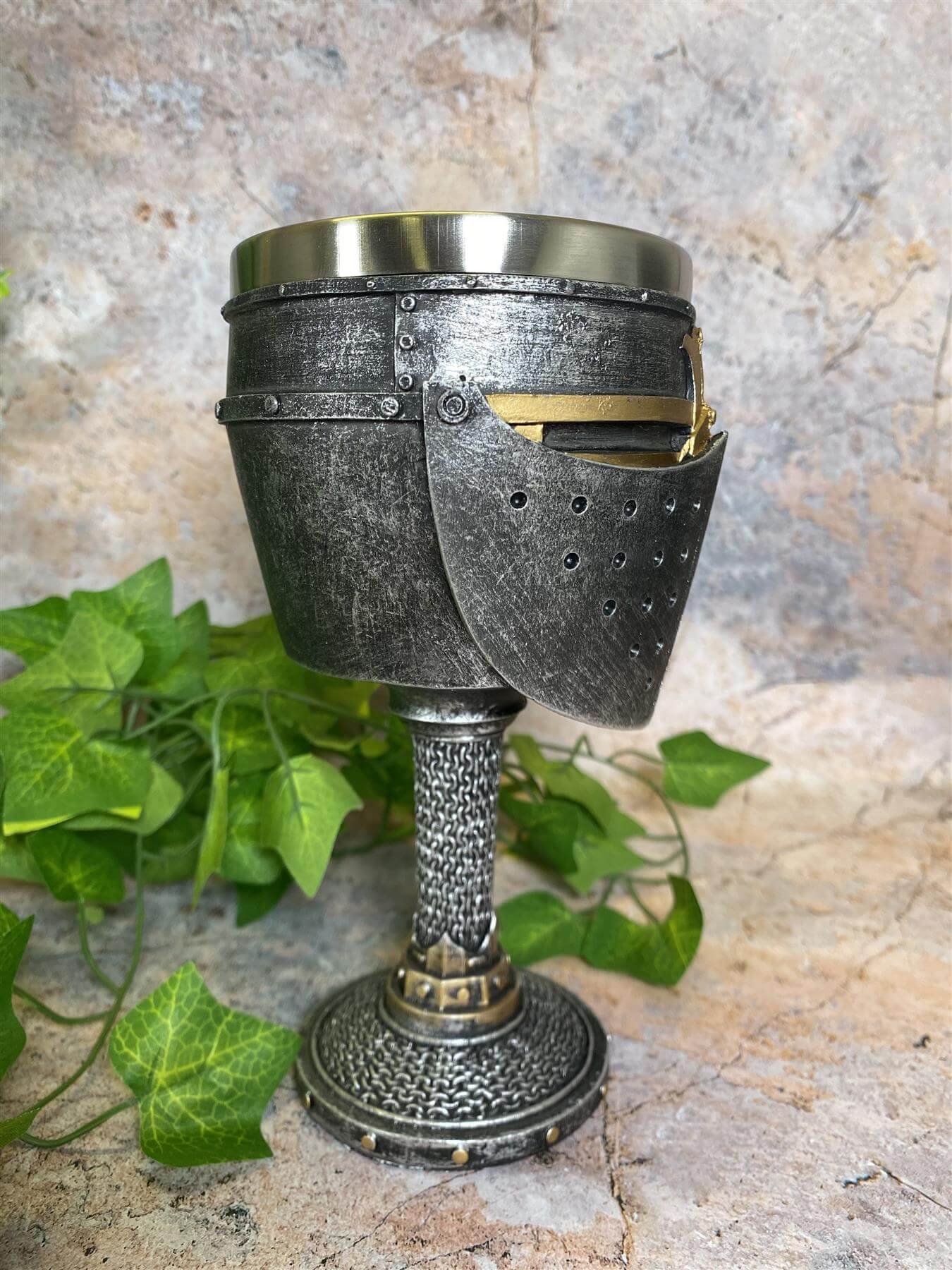 Exquisite Templar Helmet Medieval Style Goblet Handcrafted with Resin and Metal