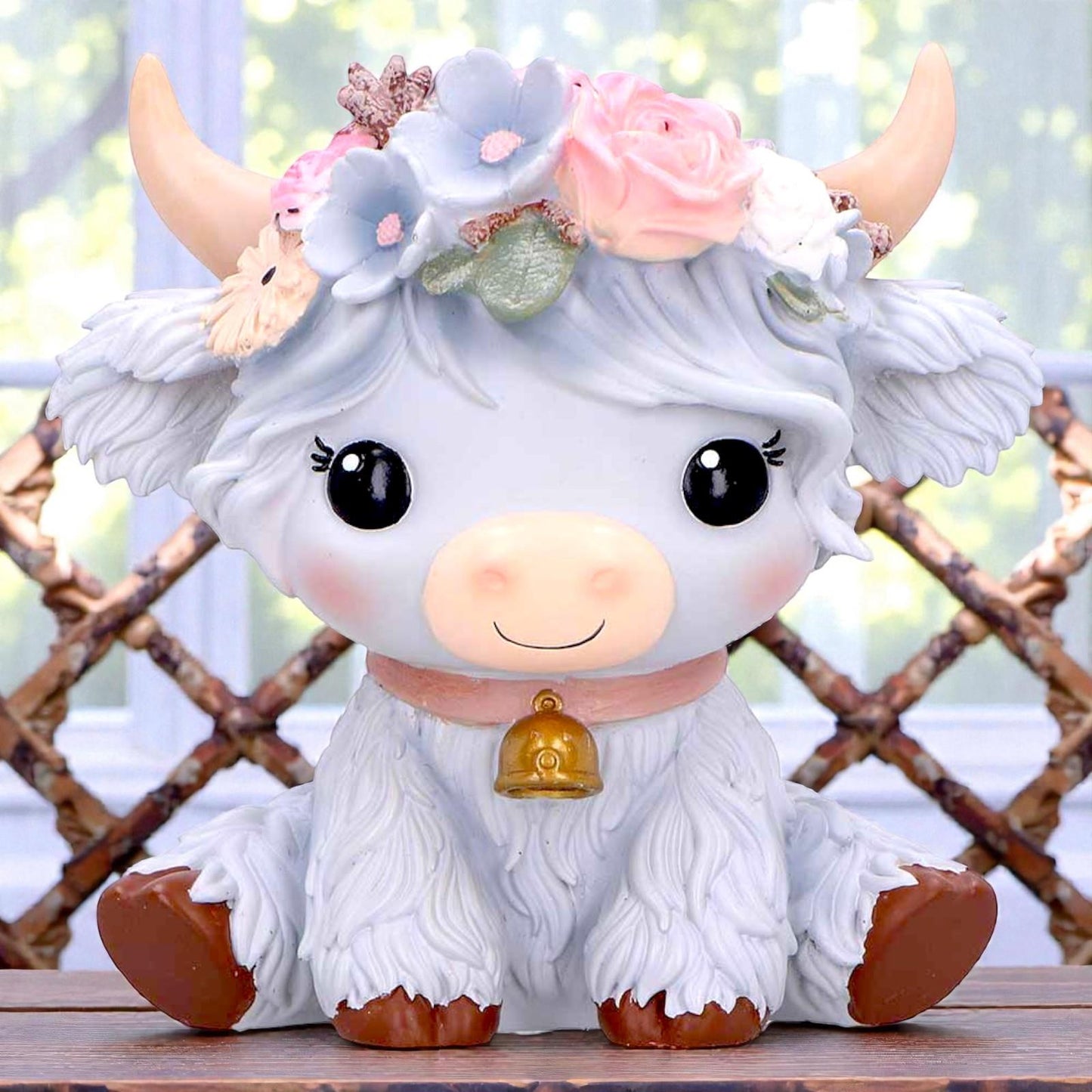 Moo Crew Magnolia Grey Flower Cow Figurine Ornament Cute Farmhouse Decor
