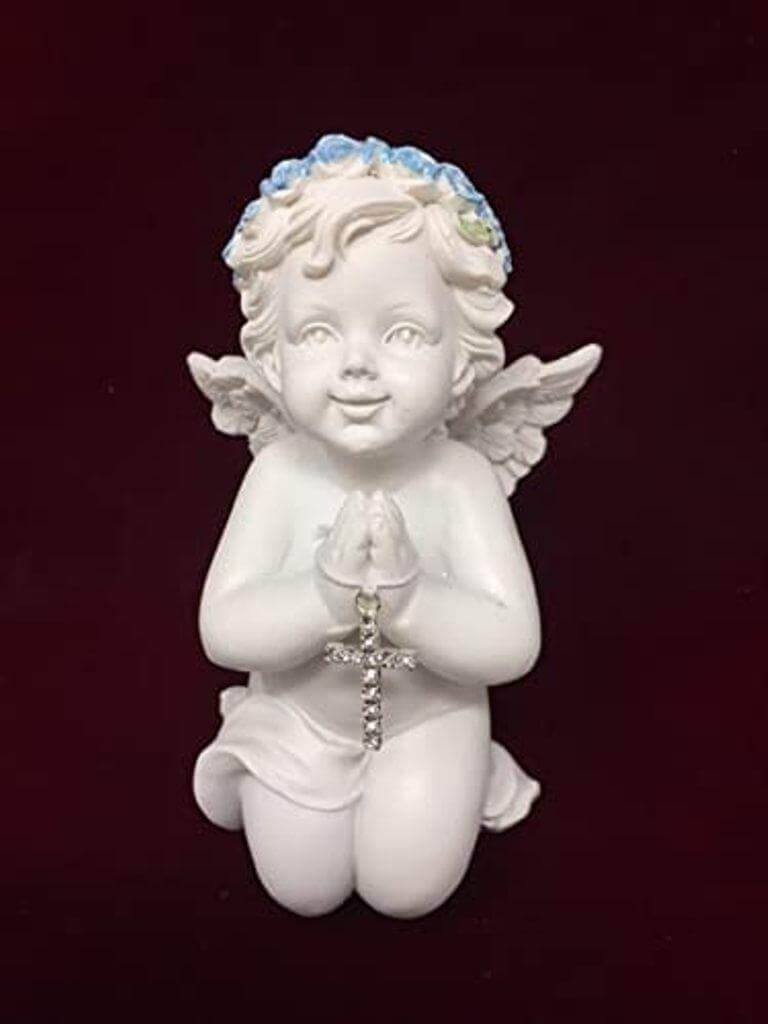 Praying Cherub Angel Figurine | 7.8cm Resin Religious Decor | Baby Angel with Cross