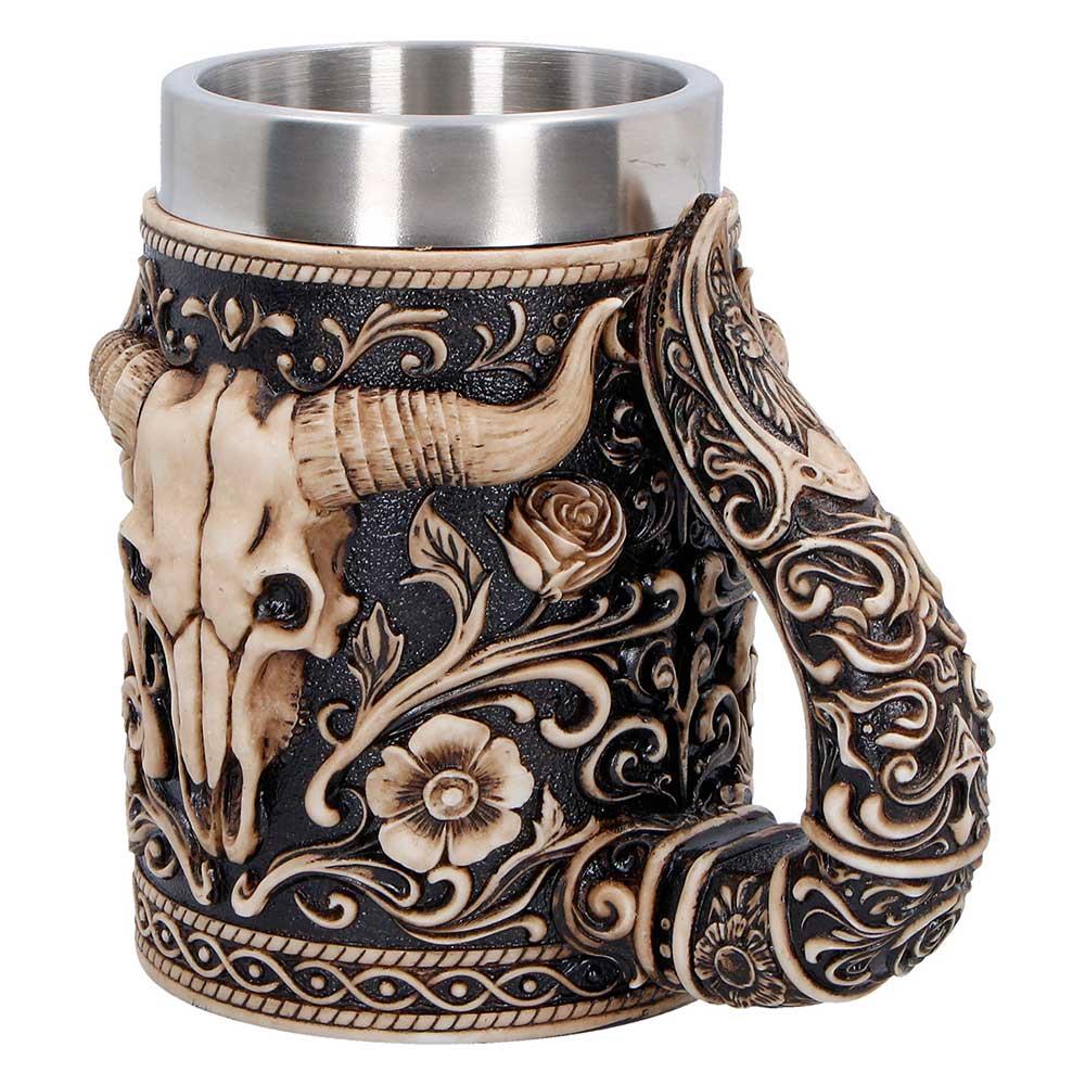 Bull Skull Tankard Western Cowboy Mug Gothic Barware Collectible Drinkware