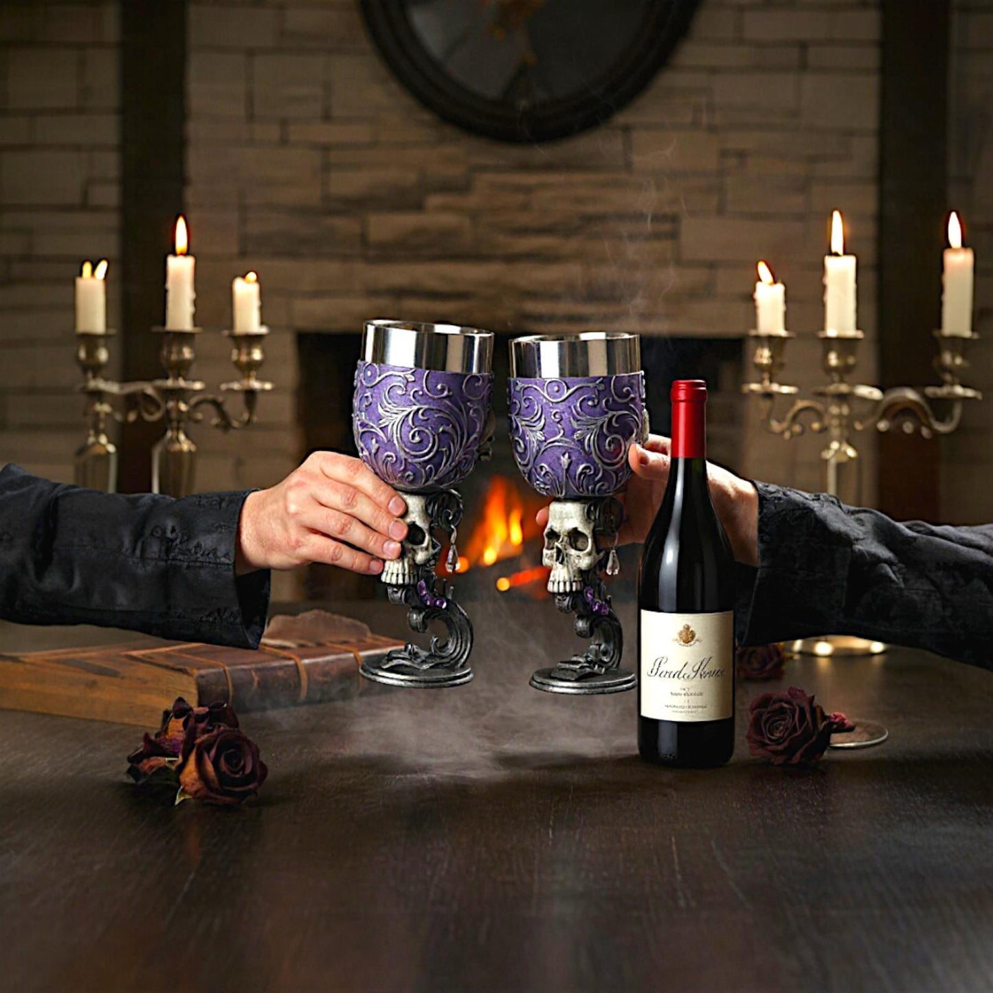 Gothic Set Skull Goblets Heart Shaped Chalice Dark Fantasy Occult Altar Wine Cups