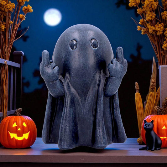 Cheeky Humour Middle Finger Ghost Figurine Funny Gothic Statue Halloween Art