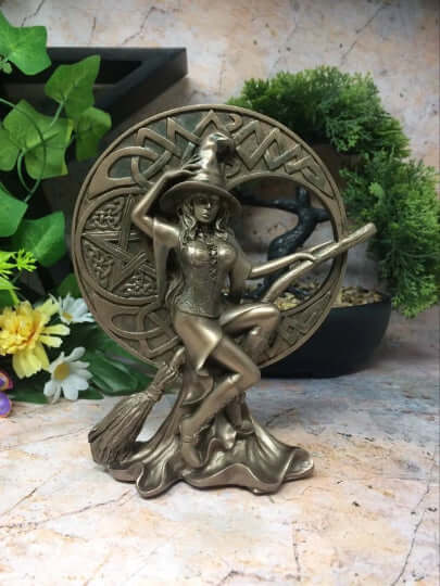 Enchanting Bronze Witch Statue Handcrafted Resin Sorceress | Mystical Home Decor Gift | Wiccan & Pagan Ornament