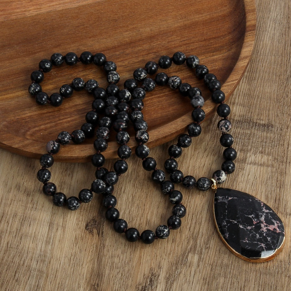 Bohemian Style 8mm Beaded Necklace Cut King Stone Water Drop