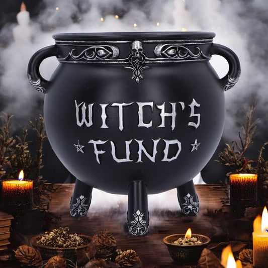 Witch's Fund Cauldron Money Box 16.5cm | Gothic Wiccan Resin Decor | Hand-Painted