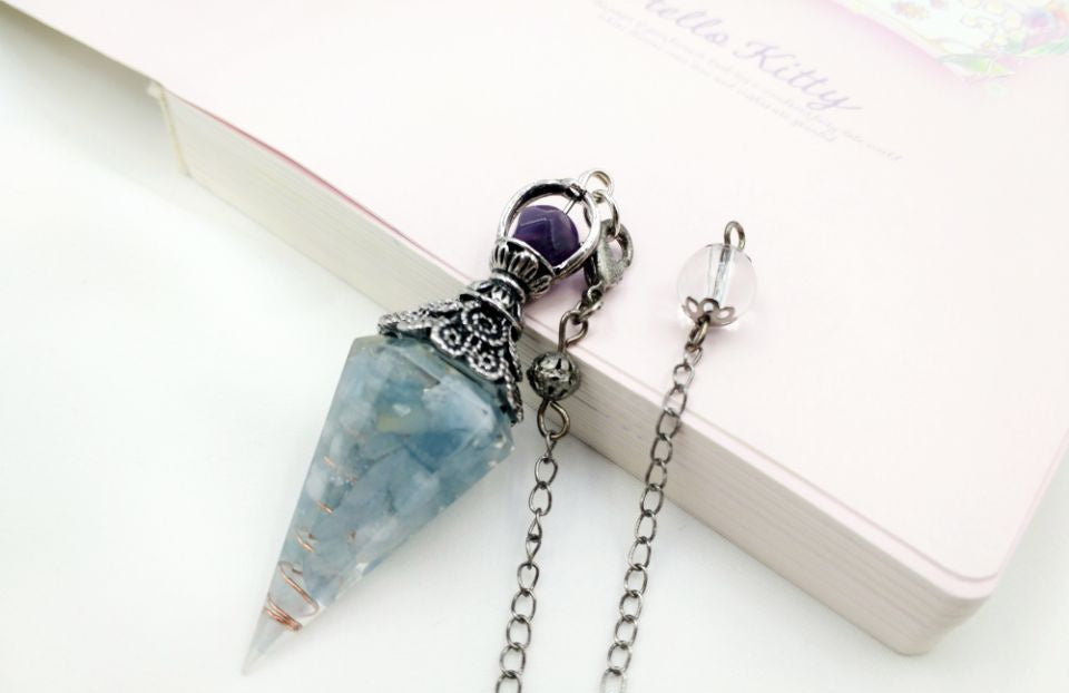 Gravel Resin Vintage Silver Amethyst Top Pendulum Pendant