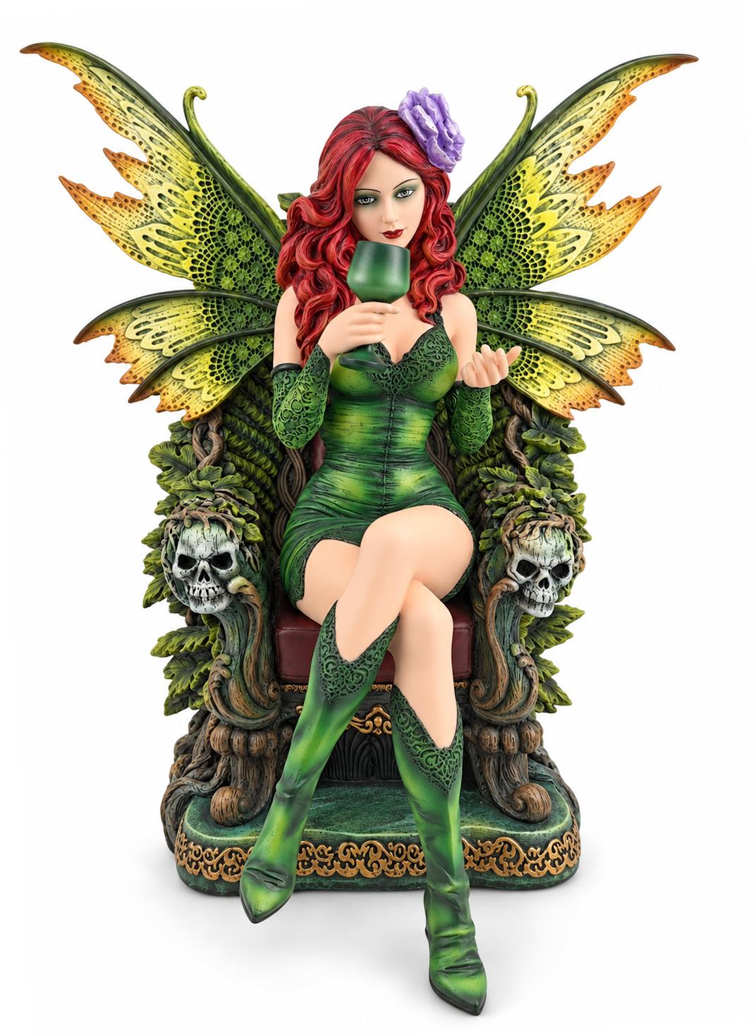 Gothic Emerald Fairy Statue Figurine Green Fantasy Throne Sculpture 46cm