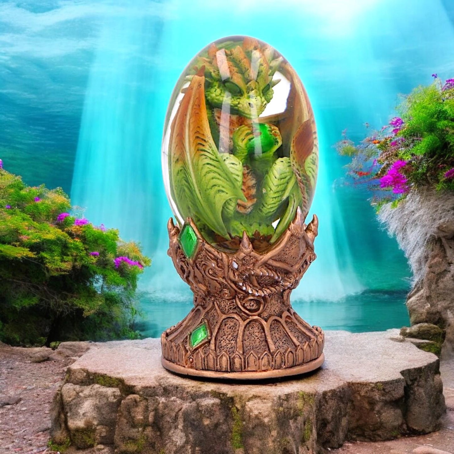 Earth Baby Dragon Egg Figurine - Fantasy Resin Statue Gothic Home Decor 12cm
