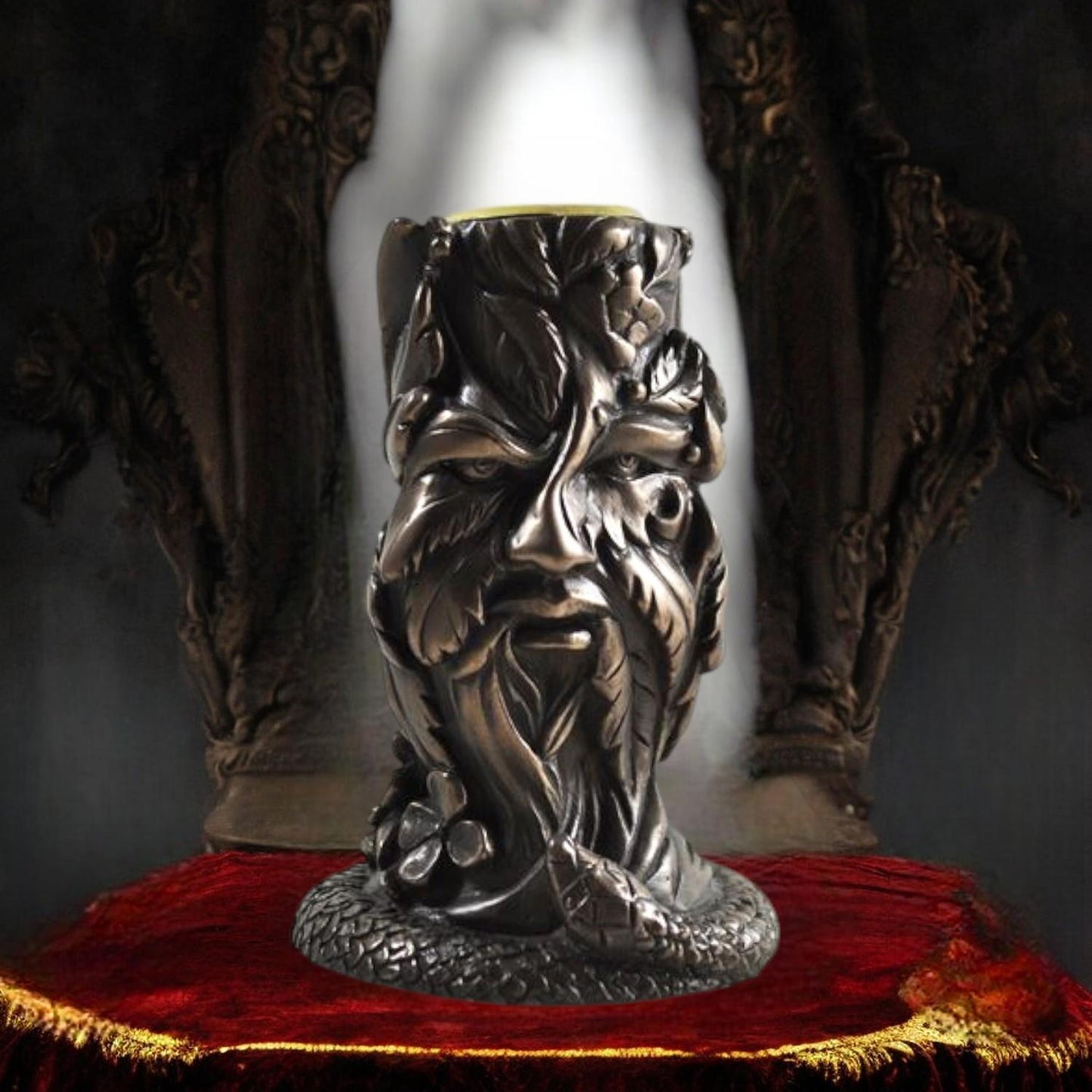 Wiccan Greenman Candle Holder - 9.2 cm Bronze Finish Pagan Decor, Nature Spirit Candle Holder