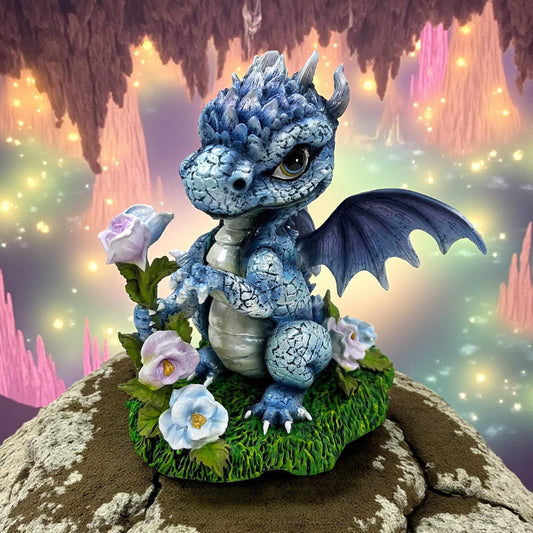 Fantasy Dragon Ornament Blue Resin Baby Dragon Figurine Gothic Collectible 13.5 cm