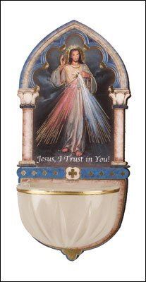 Luminous Divine Mercy Holy Water Font | 12.5 cm Gold Foil Catholic Religious Decor | Blessing & Protection